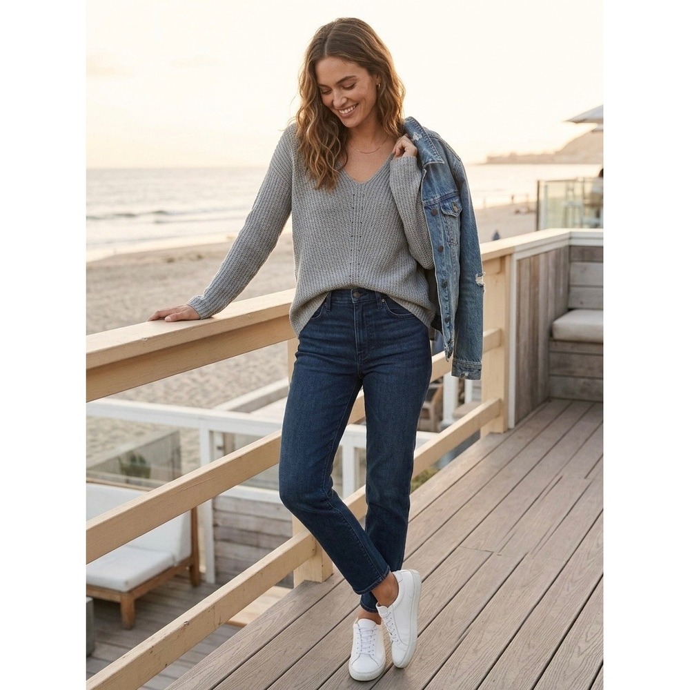 Marine Layer Gray Shaker Knit V-Neck Cashmere Blend Pullover Sweater Small